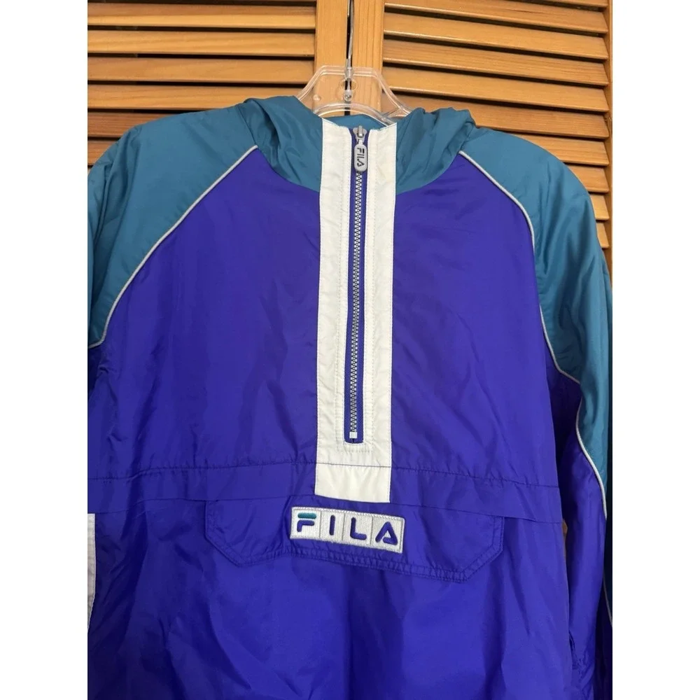 VTG 90s y2k FILA Colorblock Spell Out Hooded Anorak Jacket Pullover Sz S Purple - Picture 2 of 10